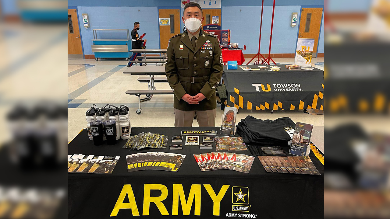 A U.S. Army recruiter visits Clarksburg High School in Michigan in March, 2022. — U.S. Army