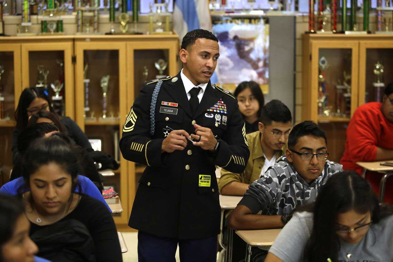 The military’s appeal has been waning among young people amid a tight labor market, making recruiter Sgt. Tejada’s job more difficult. PHOTO: JOSHUA LOTT FOR THE WALL STREET JOURNAL